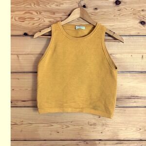 Babaton Mustard Yellow Ribbed Knit Tank Top Crew Neck Sleeveless S SPN1-3482-20
